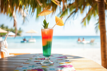 Colorful Tropical Cocktail on the Beach