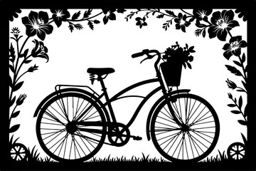 Obraz premium Bicycle with Flowers | Black & White Graphic Vector