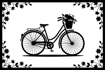 Obraz premium Bicycle with Flowers | Black & White Graphic Vector