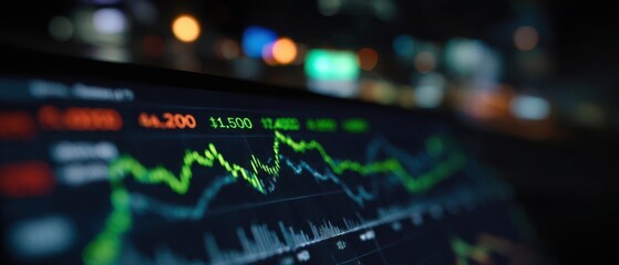 The digital stock market analysis displaying growth trends on a modern screen.