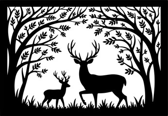 Deer with Forest Background | Silhouette Vector Illustration