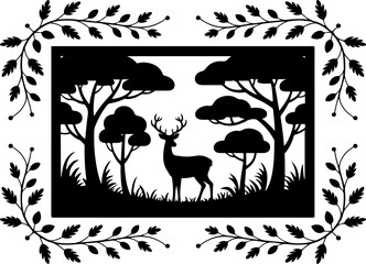 Fototapeta premium Deer with Forest Background | Silhouette Vector Illustration