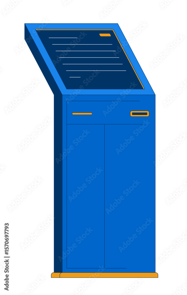 Poster interactive touchscreen self service kiosk terminal 2d cartoon object. check-in touch screen display