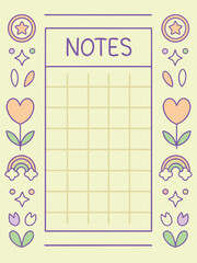 Cute Pastel Notes Template with Rainbow and Floral Decorations
