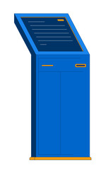 Interactive touchscreen self service kiosk terminal 2D cartoon object. Check-in touch screen display device. Bank technology isolated element flat vector clip art on white. Spot illustration