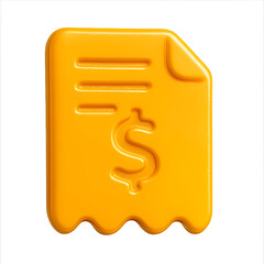 3D glossy bill receipt icon with dollar symbol. Perfect for finance, payment, or invoice illustrations. Isolated on white background