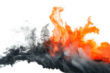 Orange and grey smoke swirl isolated on transparent background