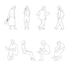 Sat of 8 linear outline silhouettes of children playing, dancing, and exploring, perfect for educational infographics, playground planning, child development materials, and creative design projects.