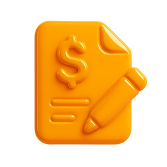 3D financial document icon with dollar sign and pencil. Ideal for invoices, budgeting, accounting, or financial planning visuals