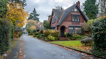 Fototapeta premium Street of beautiful residential houses