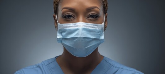 The confident healthcare worker wearing a protective mask in a clinical setting.