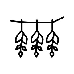 Hanging herbs illustration in minimalist style with simple line design  