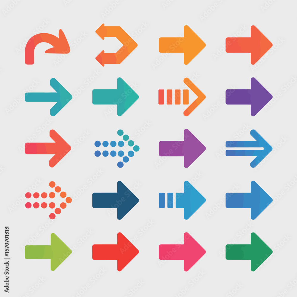 Poster collection of twenty colorful arrow icons gradient style directional indicators navigation symbols w