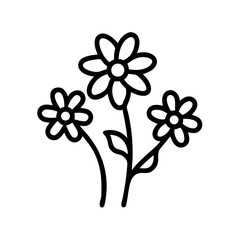 Three simple line-drawn flowers on a white background concept of icon  