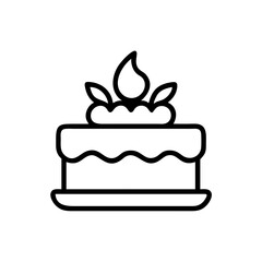 Line art cake with candle and leaves on plate for celebrations  