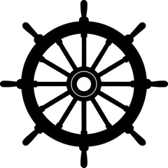 Vintage Nautical Wheel Silhouette on White