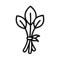 Bundle of herbs with leaves tied together for culinary use  