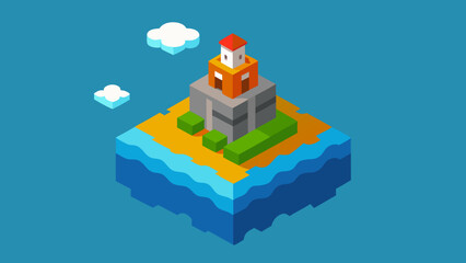 Obraz premium Here's a concept: a happy birthday cake and Christmas tree with gifts, integrated into an isometric city design featuring green architecture and real estate business concepts, rendered as a vector ill