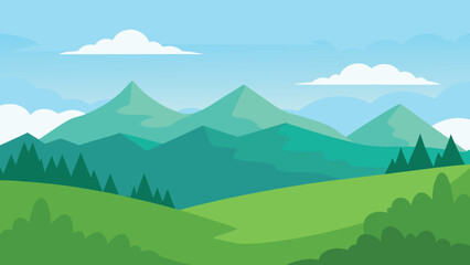 Naklejka premium Tranquil Green Mountain Landscape Illustration