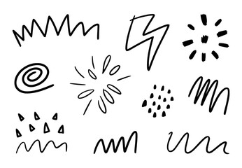 Simple hand drawn black and white doodle elements for design and decorative purposes