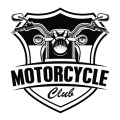 motorcycle emblem illustration. Big motorbike design with shield