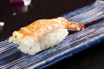 food, japanese cuisine, delicious, seared cooked shrimp sushi