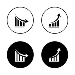 Obraz premium Decrease and increase chart icon with arrow. Negative and positive trend symbol in black circle