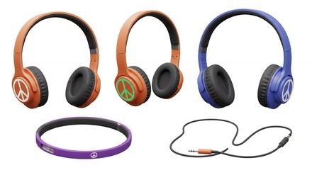 Colorful headphones and accessories collection