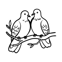 Two turtle doves sitting on tree 