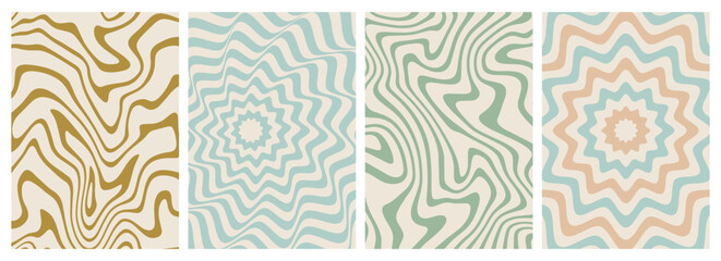 Retro Wavy Pattern Set in Pastel Colors. Seamless Abstract Backgrounds