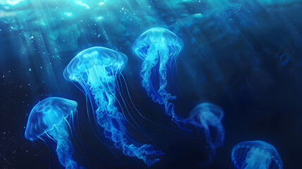 Obraz premium Glowing Jellyfish Underwater