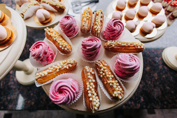 Appetizing colourful  sweets from the candy bar. Beautiful arrangement on the plate.