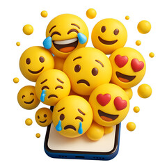 Expressive Emojis Bursting from a Modern Smartphone Screen Representing Digital Communication and Emotional Connection in the World of Technology