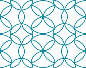 Fototapeta premium Abstract geometric seamless pattern teal blue outline repeating graphic design on white background.