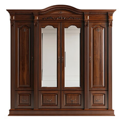 Elegant Wooden Wardrobe with Mirrors and Intricate Detailing
