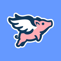 adorable angel pig logo. flying winged pig icon logo illustration. cute piglet with wings Illustration cartoon doodle mascot character.
