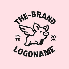 adorable angel pig logo. flying winged pig icon logo illustration. cute piglet with wings Illustration cartoon doodle mascot character.