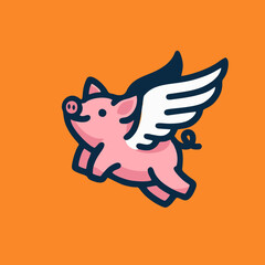 adorable angel pig logo. flying winged pig icon logo illustration. cute piglet with wings Illustration cartoon doodle mascot character.