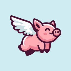 adorable angel pig logo. flying winged pig icon logo illustration. cute piglet with wings Illustration cartoon doodle mascot character.