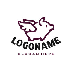 adorable angel pig logo. flying winged pig icon logo illustration. cute piglet with wings Illustration cartoon doodle mascot character.