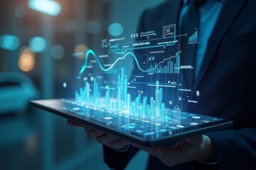 Cutting-edge Holographic Display of Key Performance Indicators Featuring Real-time Business Data Analytics in a Modern Digital Interface