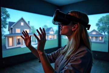 Exploring Homes for Sale in Virtual Reality: Person wearing VR goggles in digital world