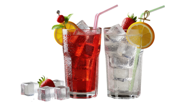 Refreshing Beverages With Fruit Garnish isolated on a transparent background red drink