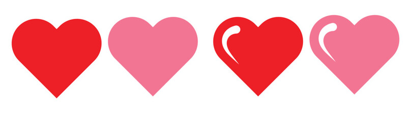 Heart, love, romance or valentine's day red and pink heart. Heart vector icons. Artistic red and pink heart love symbols isolated editable vector 