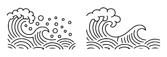 Fototapeta premium Vector illustration of stylized ocean waves with dynamic lines in monochrome design.