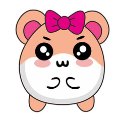 Cute Kawaii Hamster with Pink Bow Cartoon Illustration Character