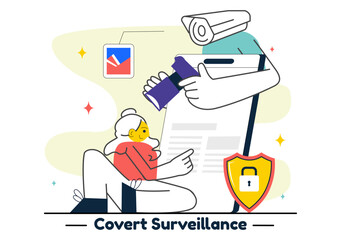 Covert Surveillance Vector Illustration Featuring the Act of Observing and Recording Individuals Without Their Knowledge in a Flat Background