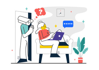 Covert Surveillance Vector Illustration Featuring the Act of Observing and Recording Individuals Without Their Knowledge in a Flat Background