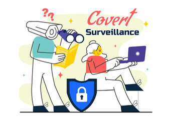 Covert Surveillance Vector Illustration Featuring the Act of Observing and Recording Individuals Without Their Knowledge in a Flat Background