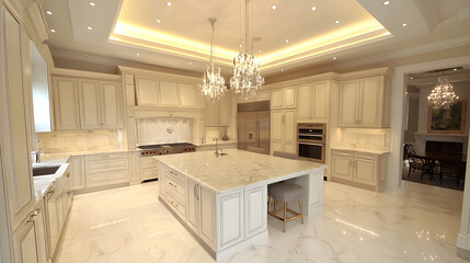 White kitchen design in new luxurious home